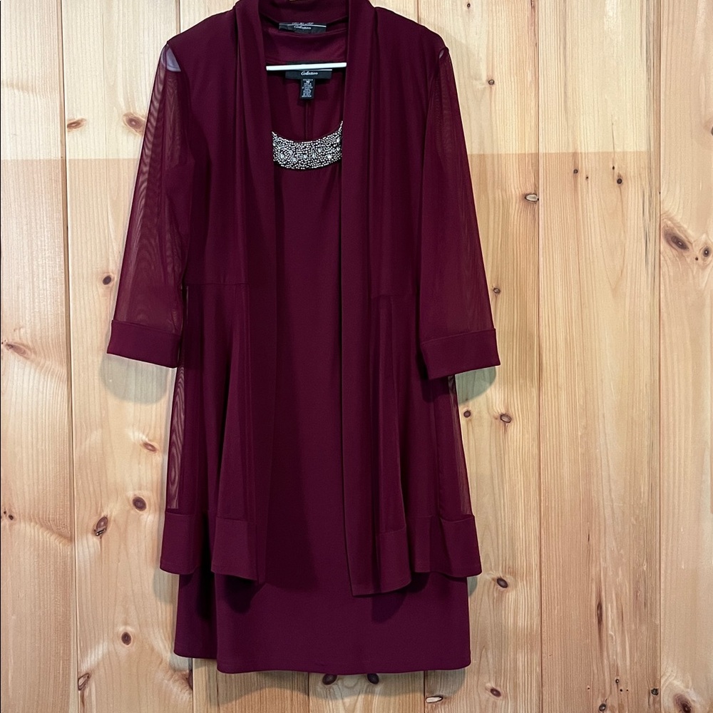 R&M Collection Burgundy Dress with Sheer Sleeves